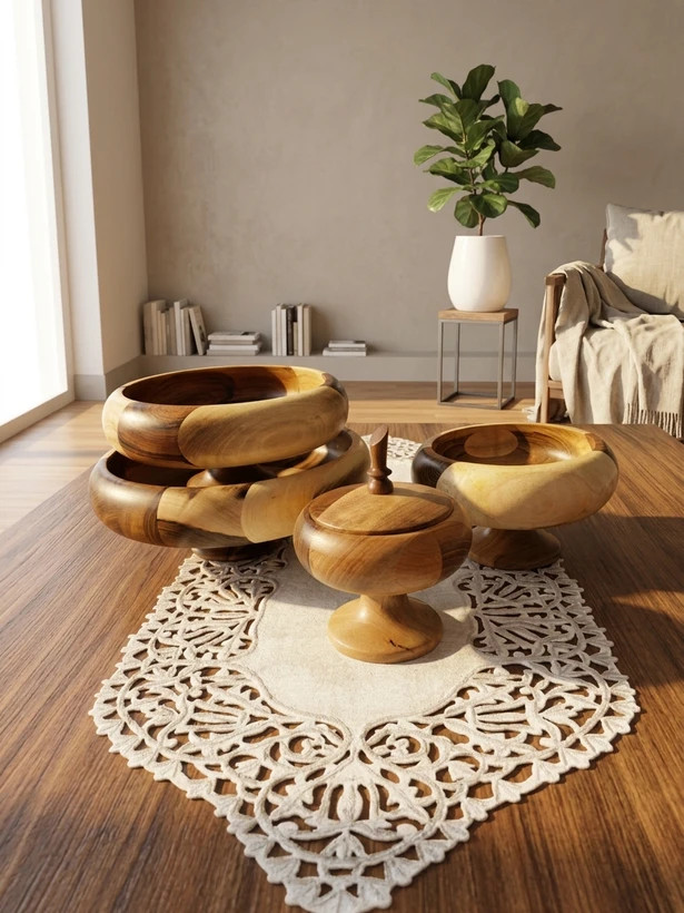 ست پذیرایی چوبی پایه دار مجوعه ۴ عددی