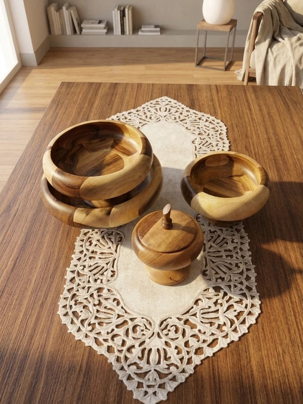 ست پذیرایی چوبی پایه دار مجوعه ۴ عددی