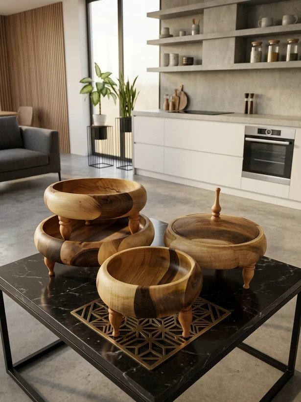 ست پذیرایی چوبی گردو مجموعه ۴ عددی