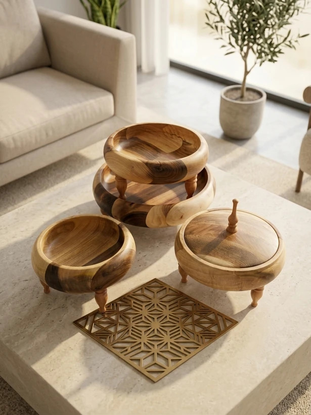 ست پذیرایی چوبی گردو مجموعه ۴ عددی